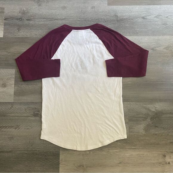 Victoria’s Secret PINK Nation Baseball Tee Oversized XS Maroon White - Picture 5 of 12